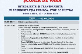 Program Scoala de vara - INTEGRITATE ȘI TRANSPARENȚĂ  ÎN ADMINISTRAȚIA PUBLICĂ. STOP CORUPȚIA! - 2024